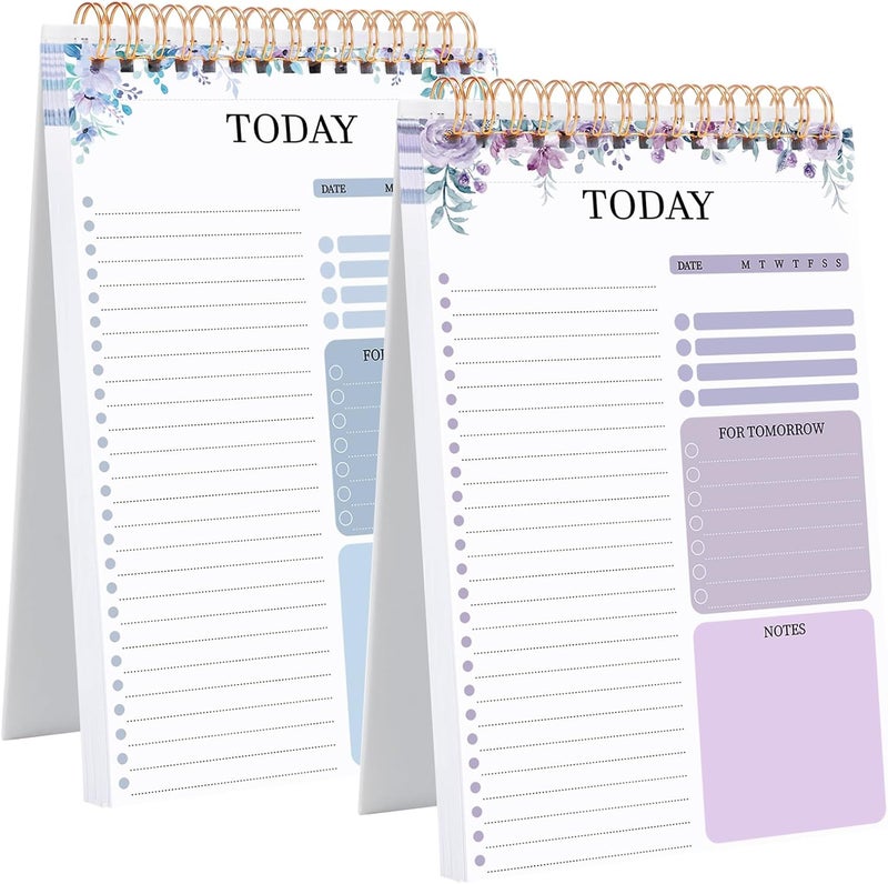 Thboxes 2 Packs To Do List Notepad, Totally 208 Pages To Do List Notebook A5 Undated Daily Planner Notepad with Transparent Cover and Task Checklist Home Office School Supplies, Purple & Blue - Image 1